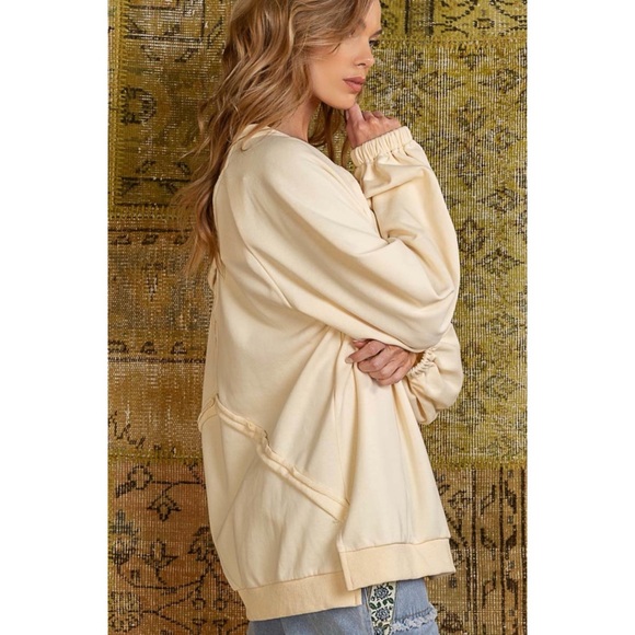 POL Cream Criss Cross Back Slouchy French Terry Pullover - Picture 3 of 10